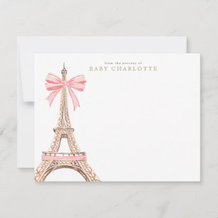 Carte de vœux bébé rose de la Tour Eiffel de Paris