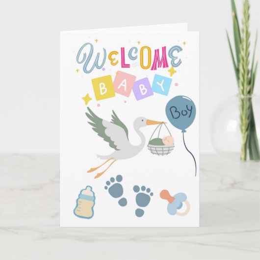 Carte de vœux Bienvenue Bébé Garçon (Devant)