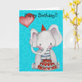 Carte de voeux Birthday Boy Elephant (Fleur jaune)