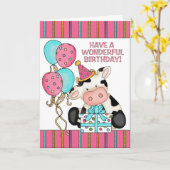Carte de voeux Birthday Cow (Fleur jaune)
