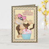 Carte de voeux Birthday Monkey (Fleur jaune)