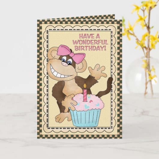 Carte de voeux Birthday Monkey (Fleur jaune)