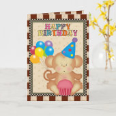 Carte de voeux Birthday Monkey (Fleur jaune)