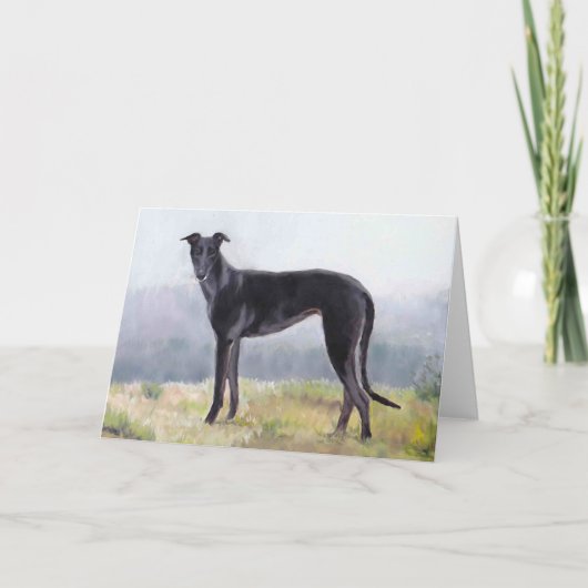 Carte de voeux Black Greyhound Standing Dog Art (Devant)