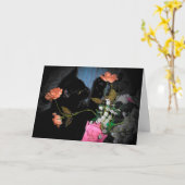 Carte de voeux Black Kitty et fleurs (Fleur jaune)