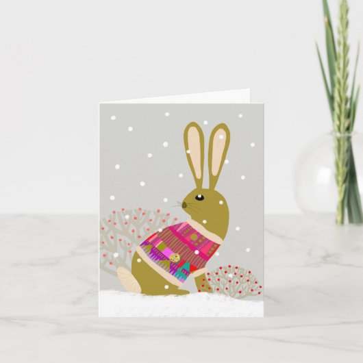 Carte de voeux BLANC de lapin Hygge Hiver (Devant)