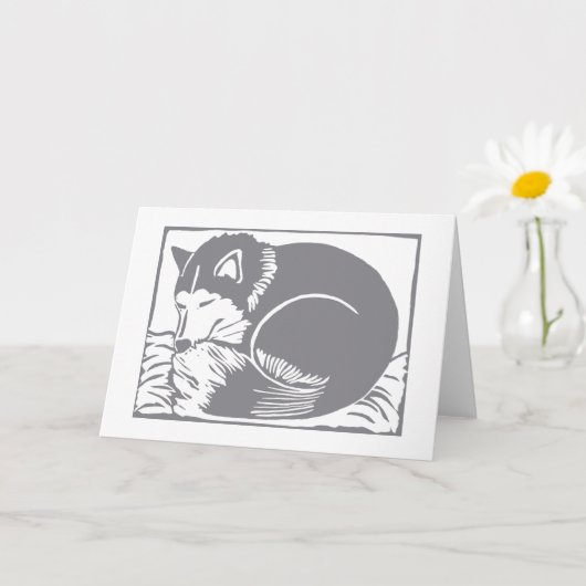 Carte de voeux blanc et gris Husky Sleeping (Petite plante)