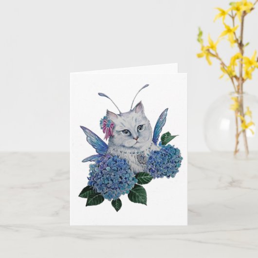 Carte de voeux blanc fée kitty (Fleur jaune)