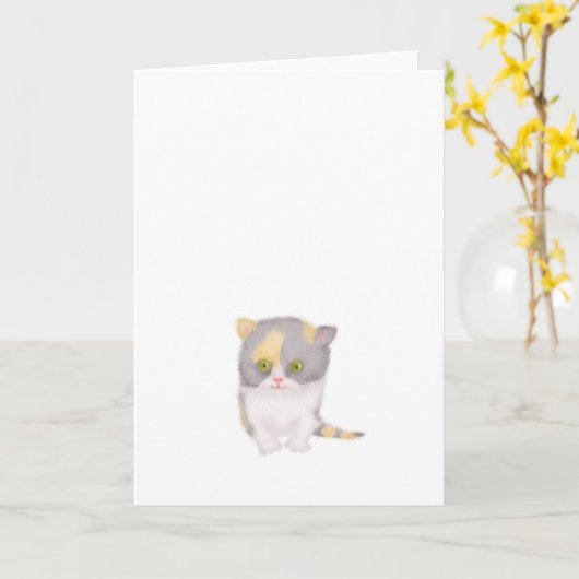 Carte de voeux blanc Katie kitten (Fleur jaune)