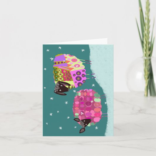 Carte de voeux BLANC Sheep Colorée en hiver (Devant)