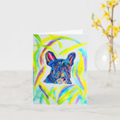 Carte de voeux blanche Bulldog (Fleur jaune)
