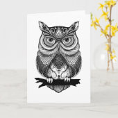 Carte de voeux blanche Cheval Owl (Fleur jaune)