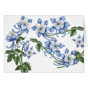 Carte de voeux blanche Columbine Blue Flowers