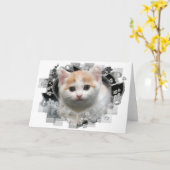 Carte de voeux blanche Cute Kitten (Fleur jaune)