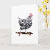 Carte de voeux blanche de poulet sur skateboard (Fleur jaune)