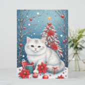 Carte de voeux blanche en chat (Debout devant)