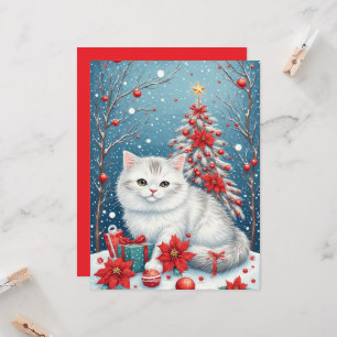 Carte de voeux blanche en chat