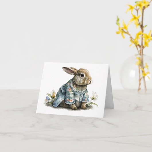 CARTE DE VOEUX BLANCHE LAPIN MAMAN (Fleur jaune)