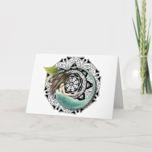 Carte de voeux blanche Mermaid Mandala (Devant)