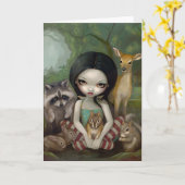 Carte de voeux "Blanche Neige et ses amis animaux" (Fleur jaune)