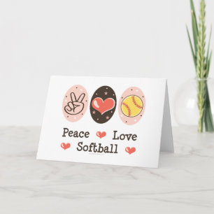 Carte de voeux blanche Peace Love Softball