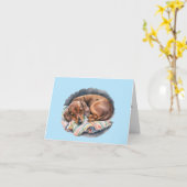Carte de voeux blanche pour Dachshund dormant à l' (Fleur jaune)