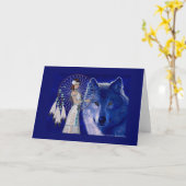 Carte de voeux blanche pour les femmes et les loup (Fleur jaune)