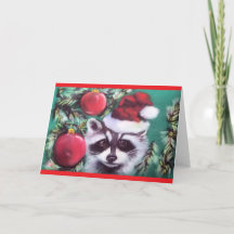 Carte de voeux blanche Raccoon Xmas Tree