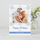 Carte de vœux blanche Snowflake Joyeuses Fêtes (Debout devant)