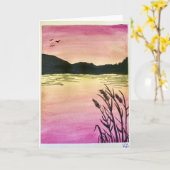 Carte de voeux blanche Sunset Lake (Fleur jaune)
