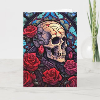 Carte de voeux blanche V2 Skull & Red Roses