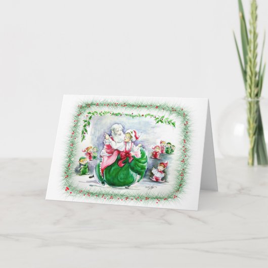 Carte de voeux blanche Waltzing Père Noël & Mme Cl (Devant)