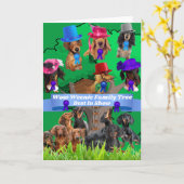 Carte de voeux blanche Weenie Dog Family Tree (Fleur jaune)