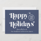 Carte de vœux bleu corporate logo Joyeuses Fêtes (Devant)