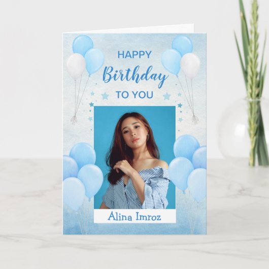 Carte de voeux Bleu Élégant Joyeux Anniversaire (Devant)