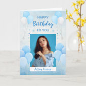 Carte de voeux Bleu Élégant Joyeux Anniversaire (Fleur jaune)