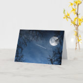 Carte de voeux bleu-foncé de ciel de lune d'étoile (Fleur jaune)