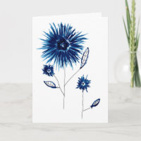 Carte de vœux Bleu Indigo Profond Aquarelle Bleuet