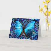 Carte de voeux Bleu Morpho Papillon pourpre Orchid (Fleur jaune)