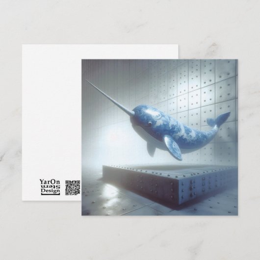 Carte de voeux bleu Porcelain Narwhal (Devant / Derrière)