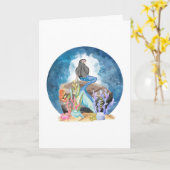 Carte de voeux bleu sirène d'eau (Fleur jaune)