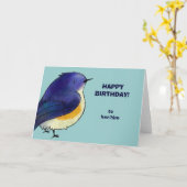 Carte de voeux bleue de birdie (personnalisable) (Fleur jaune)