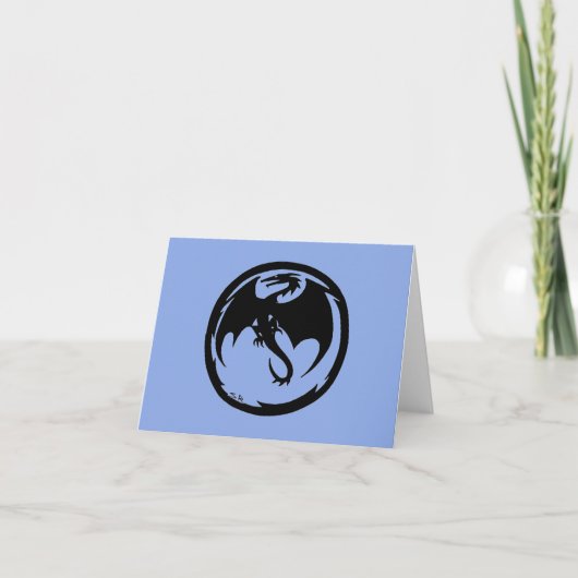 Carte de voeux bleue de dragon noir (horizontale) (Devant)