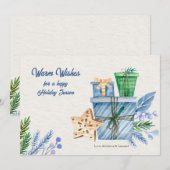 Carte de vœux bleue de la période des fêtes (Devant / Derrière)