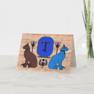 Carte de voeux bleue de monogramme de chat