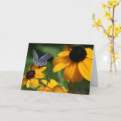 Carte de voeux bleue de papillon (Fleur jaune)