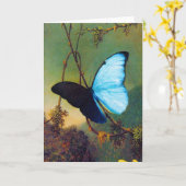 Carte de voeux bleue de papillon de Morpho (Fleur jaune)