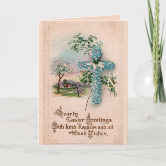 Carte de voeux bleue de Pâques de croix de fleur (Devant)