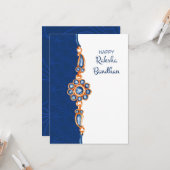 Carte de voeux bleue et blanche Raksha Bandhan (Devant/Arrière en situation)