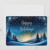 Carte de vœux bleue et dorée Joyeuses Fêtes 5x7 Pe (Devant / Derrière)